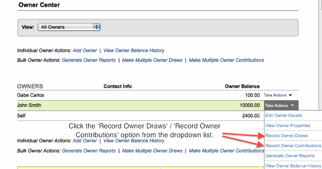 Record Owner Draw/Contribution