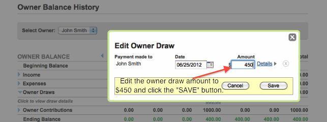 Edit Owner Draw/Contribution