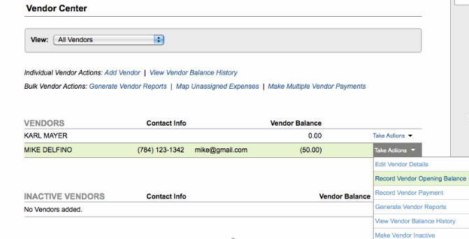 Vendor's Opening Balance